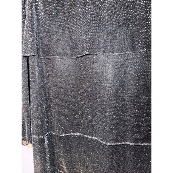 Patra Black Glitter Tiered Dress Size 12P Long Sleeve Semi-Sheer Formal Wear - Picture 2 of 5